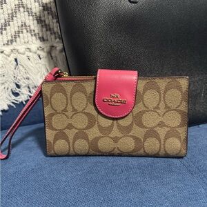 Coach Signature Brown and Pink Clutch